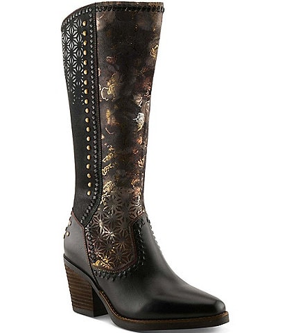 L'ARTISTE Empress Floral Printed Tall Leather Riding Boots