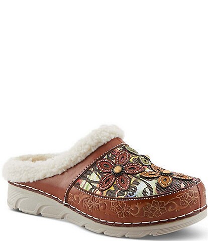 L'ARTISTE Honestela Embossed Leather Sherpa Lined Clogs