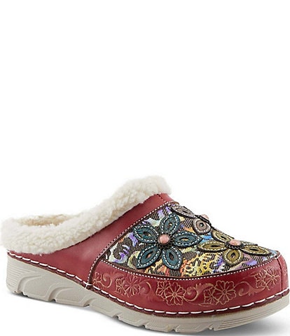 L'ARTISTE Honestela Embossed Leather Sherpa Lined Clogs