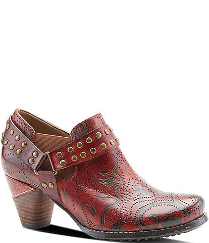L'ARTISTE Kacielou Tooled Perforated Leather Studded Harness Hardware  Shooties
