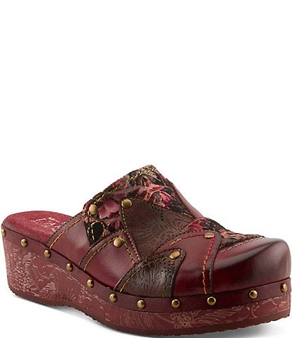 L'ARTISTE Olympe Studded Mix Leather Platform Wedge Clogs