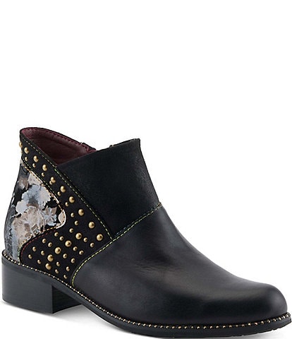 L'ARTISTE Tiamia Leather Combo Studded Ankle Boots