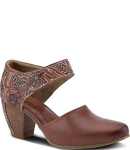 L'ARTISTE Toolie Tooled Leather Mary Jane Pumps