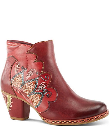 L'ARTISTE Zamihi Leather Hand-Painted Embossed Booties