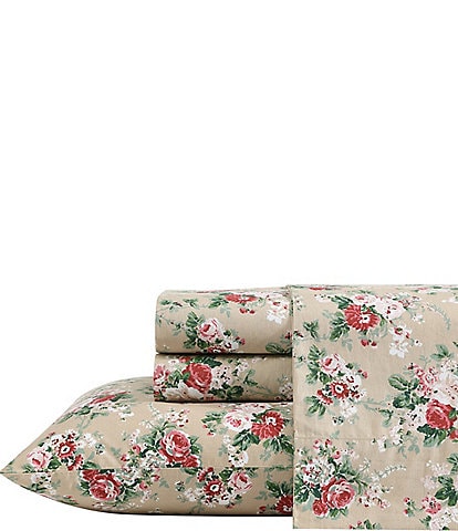 Laura Ashley 200-Thread Count Ashfield Floral Printed Pattern Cotton Percale Sheet Set