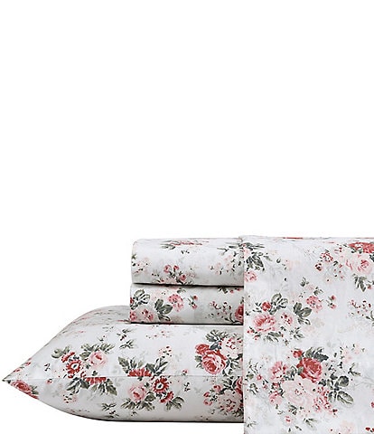 Laura Ashley 200-Thread Count Ashfield Floral Printed Pattern Cotton Percale Sheet Set