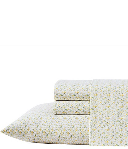 Laura Ashley 200-Thread Count Evie Yellow Cotton Percale Sheet Set