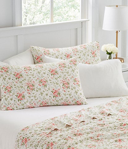Laura Ashley 200-Thread Count Marissa 6-Piece Floral Printed Pattern Cotton Percale Sheet Set