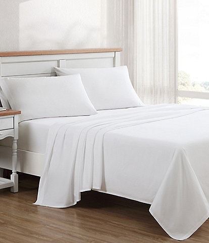 Laura Ashley 400-Thread Count White Cotton Percale Solid Sheet Set
