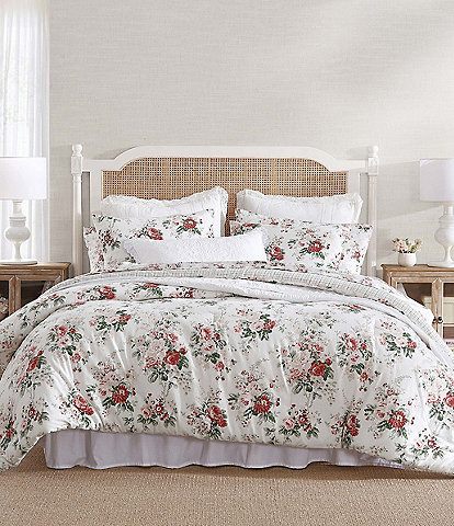 Laura Ashley Ashfield Red And Green Cotton Flannel Reversible Comforter Mini Set