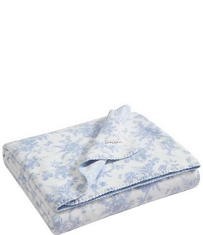 Laura Ashley Bedford Floral Printed Plush Reversible Throw Blanket