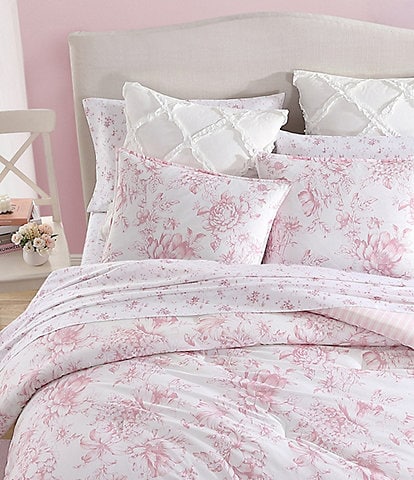 Laura Ashley Delphine Oversized Floral Blooms Cotton Reversible Comforter Mini Set