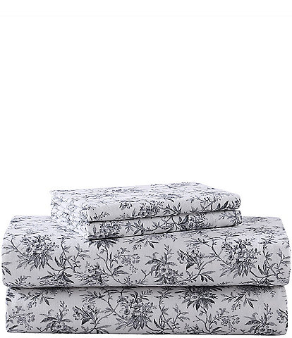 Laura Ashley Faye Toile Floral Printed Cotton Flannel Sheet Set