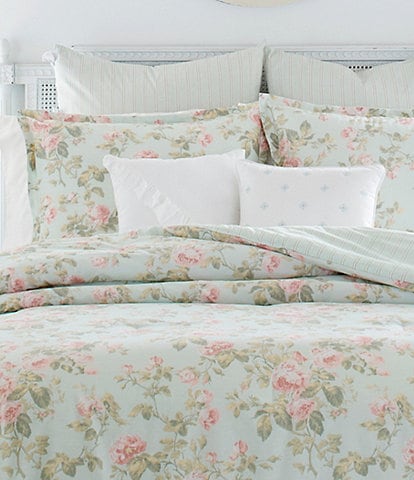  Laura Ashley- Queen Comforter Set, Cotton Reversible Bedding  Set, Includes Matching Shams with Bonus Euro Shams & Throw Pillow Covers ( Bramble Floral Green, Queen) : Home & Kitchen