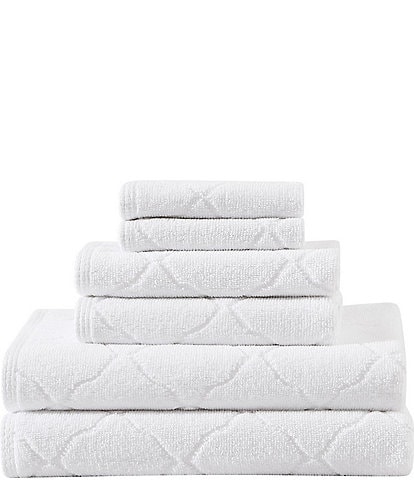 Diamond Jacquard 6 Piece Bath Sheet Towel Set, White