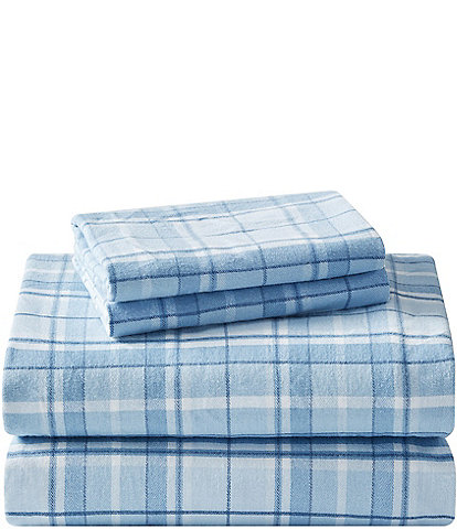 Laura Ashley Mulholland Plaid Blue Flannel Cotton Sheet Set