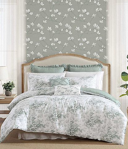 Laura Ashley Toile Delight Cotton Floral Reversible Bonus Comforter Set