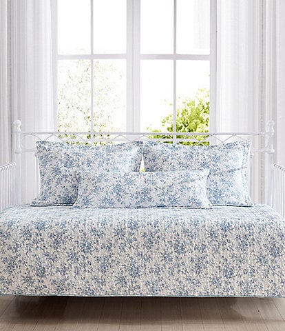 Laura Ashley Blue Floral Walled Garden Daybed Quilt & Sham Set