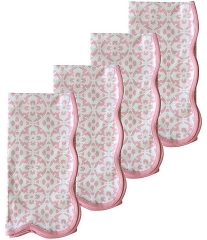 Laura Park Porto Tiles Blush Scalloped Dinner Napkin, Set of 4