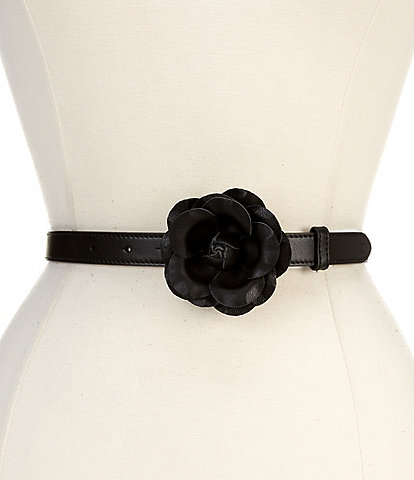 Lauren Ralph Lauren 0.75#double; Leather Floral-Buckle Skinny Belt