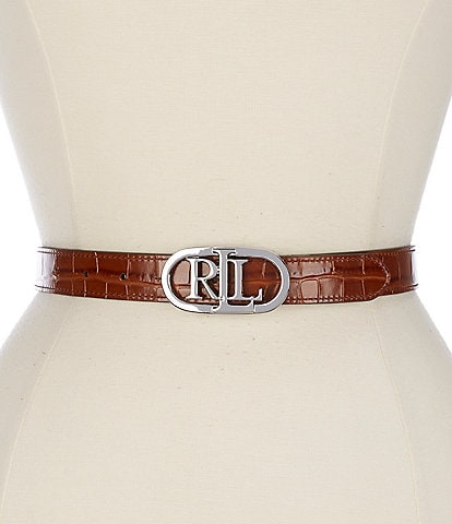 Lauren Ralph Lauren 1" Logo Reversible Croco Embossed Skinny Leather Belt