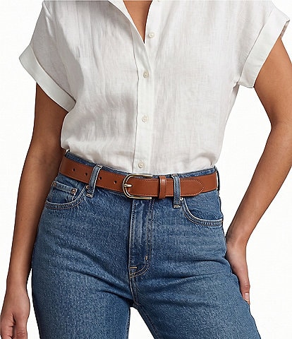 Lauren Ralph Lauren Modern Rounded Buckle Skinny Leather Belt