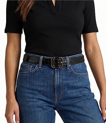 Lauren Ralph Lauren 1.25#double; Slide-Buckle Croc-Embossed Leather Belt