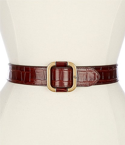 Lauren Ralph Lauren 1.75#double; Slide-Buckle Croc-Embossed Leather Belt