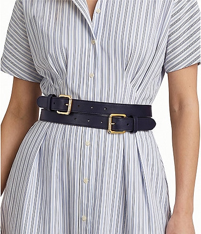 Lauren Ralph Lauren 2#double; Double-Stacked Wide Leather Belt