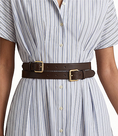 Lauren Ralph Lauren 2#double; Double-Stacked Western Wide Leather Belt