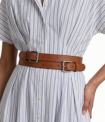 Lauren Ralph Lauren 2#double; Double-Stacked Western Wide Leather Belt