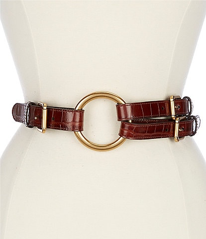 Lauren Ralph Lauren 2" Tri-Strap O-Ring Crocodile-Embossed Leather Belt