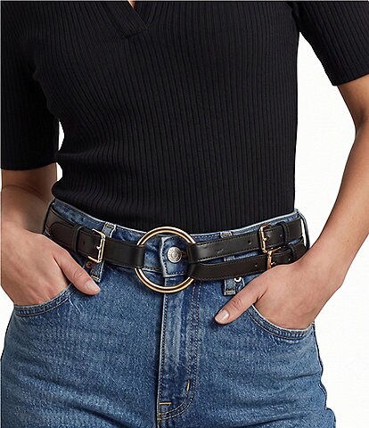 Lauren Ralph Lauren 2#double; Tri-Strap O-Ring Leather Belt