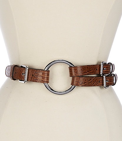 Lauren Ralph Lauren 2" Tri-Strap O-Ring Lizard-Embossed Leather Belt