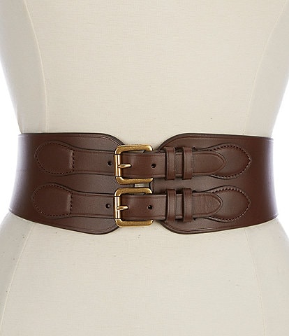 Lauren Ralph Lauren 2.75#double; Double-Buckle Wide Vachetta Leather Belt