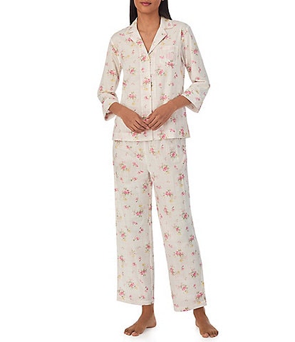 Lauren Ralph Lauren 3/4 Sleeve Notch Collar Woven Floral Print Pajama Set