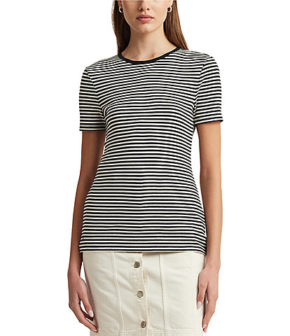 Lauren Ralph Lauren Alli Stripe Short Sleeve Crew Neck Tee Shirt