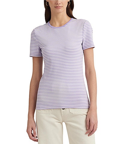 Lauren Ralph Lauren Alli Stripe Short Sleeve Crew Neck Tee Shirt
