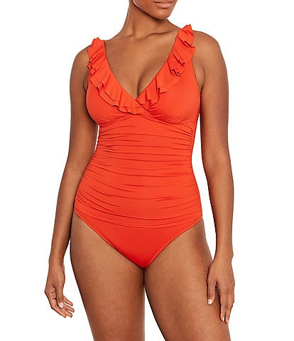 WMNS Ruffle Accented Scoop Neckline Bikini Set Bathing Suit / Orange