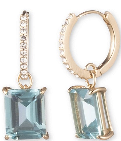 Lauren Ralph Lauren Blue Crystal Pave Stone Huggie Hoop Earrings