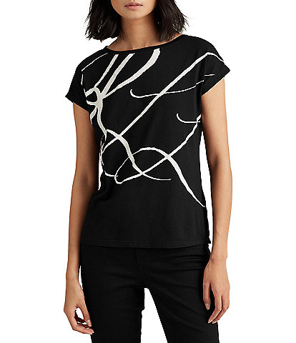 Lauren Ralph Lauren Boat Neck Short Sleeve Logo Script Shirt