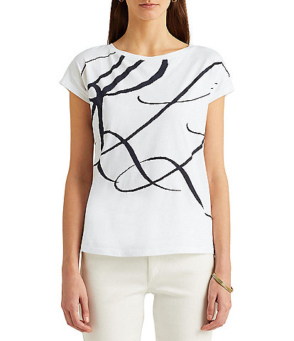 Lauren Ralph Lauren Boat Neck Short Sleeve Logo Script Shirt