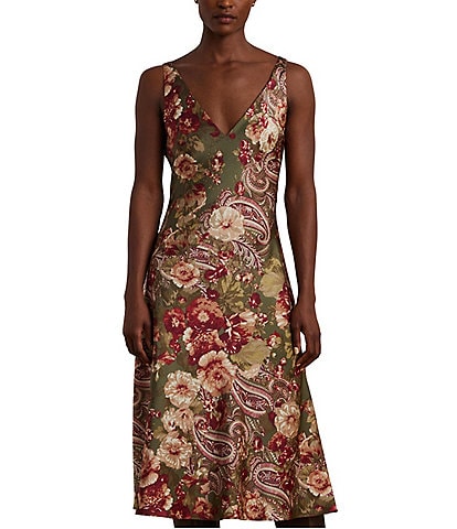 Lauren Ralph Lauren Braishell Floral Satin Charmeuse Sleeveless Dress