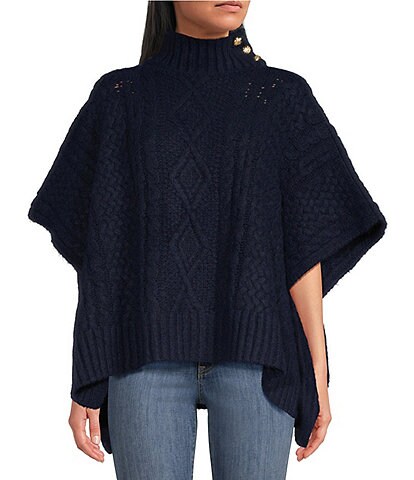 Lauren Ralph Lauren Button Turtleneck Poncho