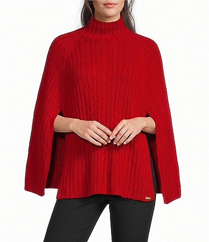Lauren Ralph Lauren Cable Knit Mock Neck Cape
