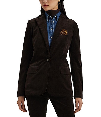 Lauren Ralph Lauren Cahwin Bullion Patch Corduroy Front-Pocket Horsehead 1-Button Blazer Jacket