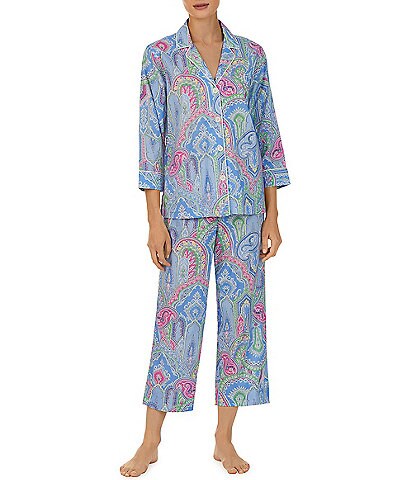 Lauren Ralph Lauren Capri Paisley Print 3/4 Sleeve Notch Collar Woven Pajama Set