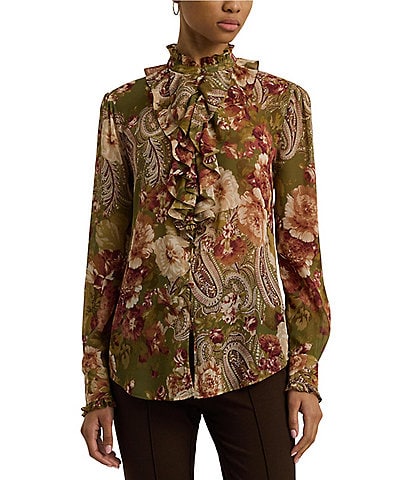 Lauren Ralph Lauren Cavin Floral Ruffle-Trim Georgette Blouse