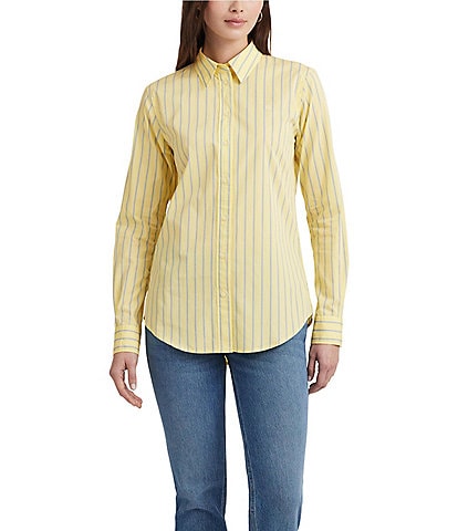 Lauren Ralph Lauren Classic Fit Point Collar Striped Broadcloth Button Front Shirt