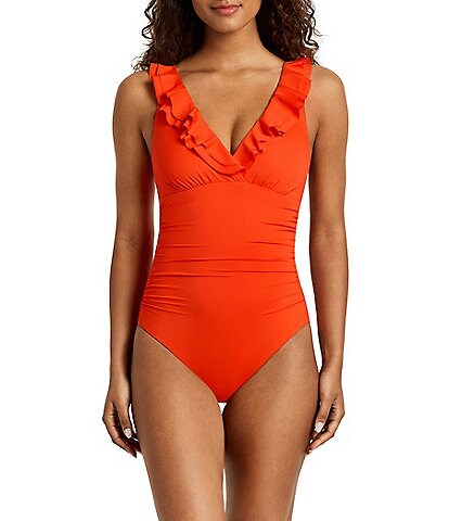 Lauren Ralph Lauren Core Solid Ruffle Underwire One Piece Swimsuit